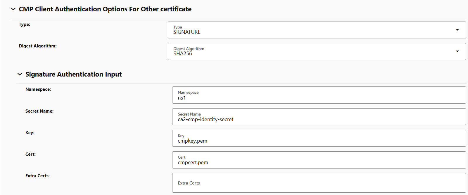 CMP Client Authentication Options For Other certificate