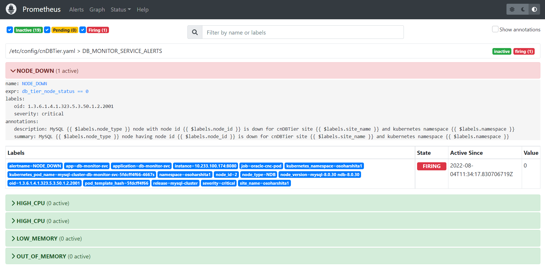 Prometheus GUI - Alerts