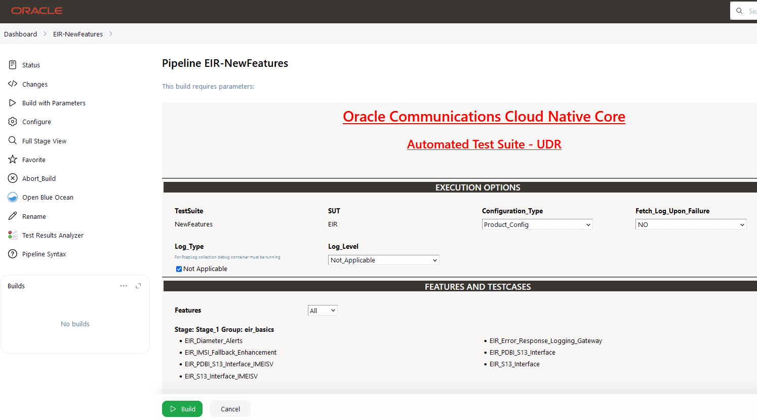 EIR Build with Parameters EIR Build with Parameters