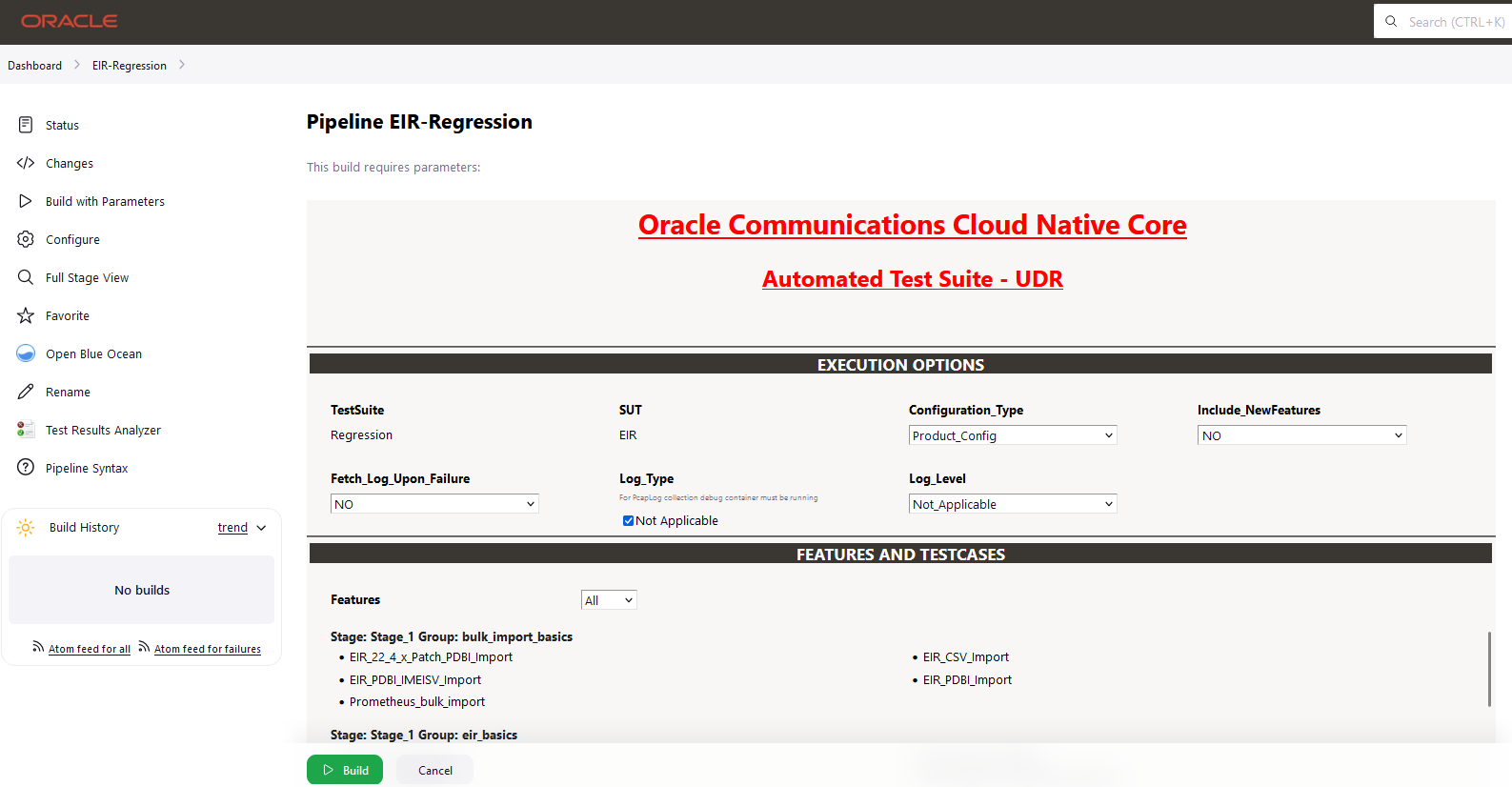 EIR Regression Build with Parameters EIR Regression Build with Parameters