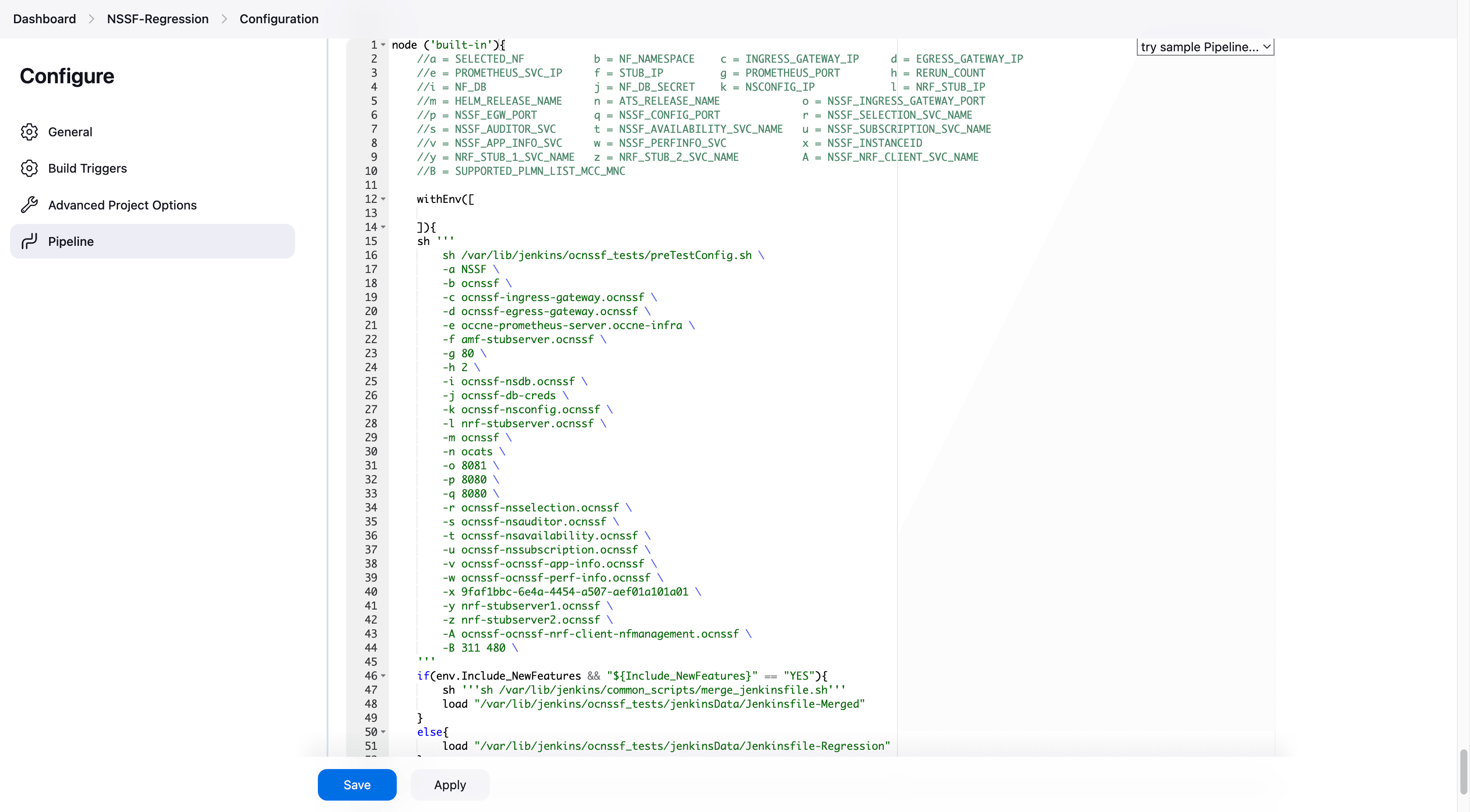 NSSF-Regression Configuration NSSF-Regression Configuration