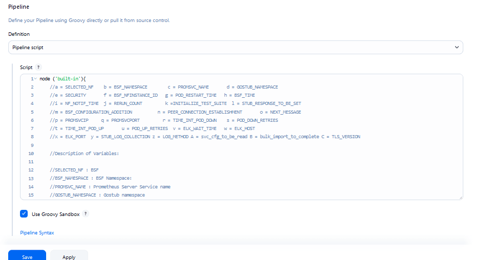 BSF New Features Pipeline Configuration