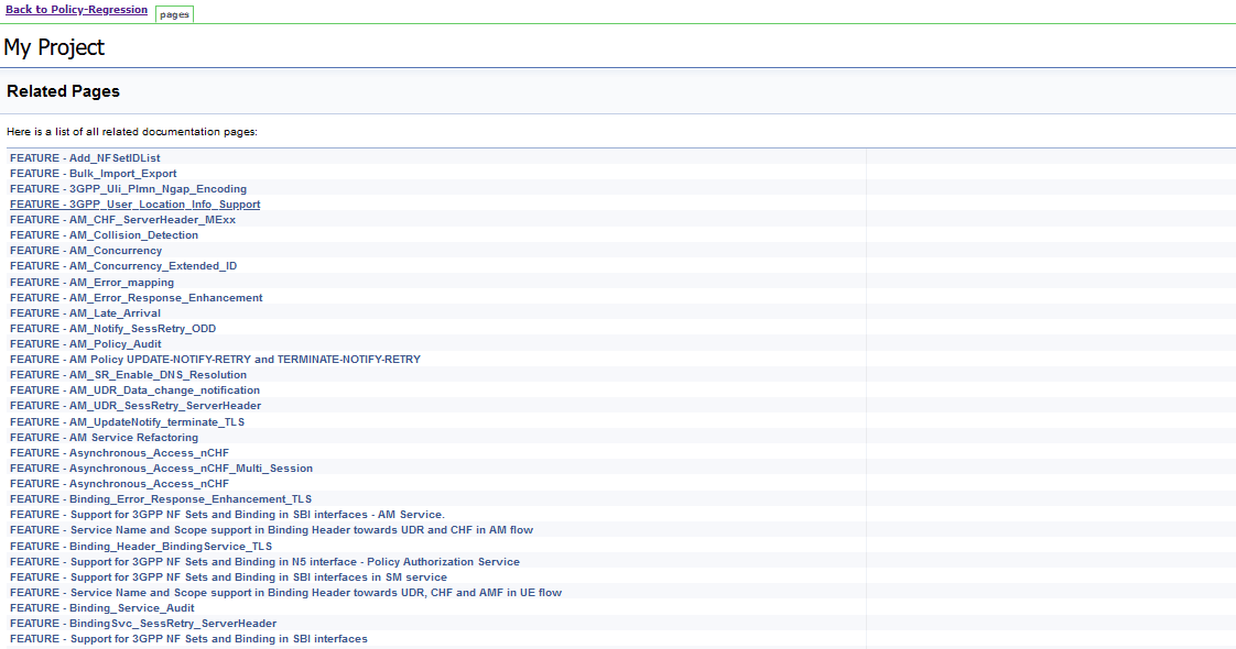 Policy-Regression Feature List