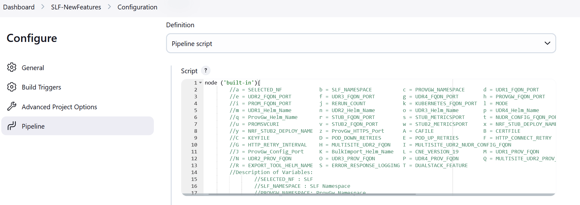 SLF Configuration page