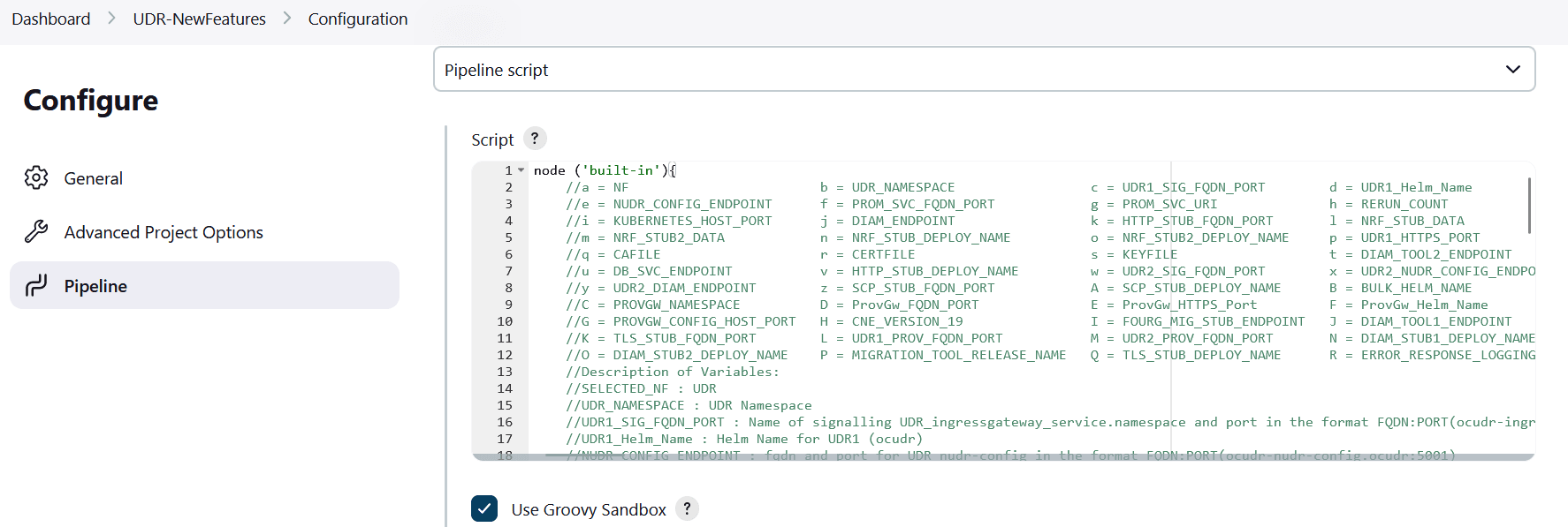 UDR NewFeatures Pipeline Configuration
