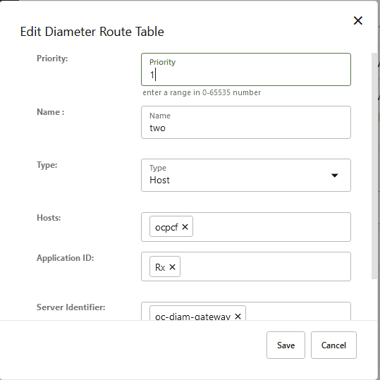 Add Diameter Route details Add Diameter Route details