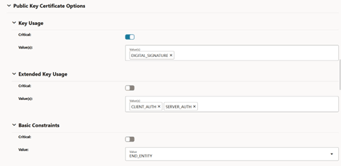 Public Key Certificate Options