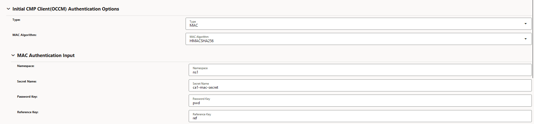 Initial CMP Client(OCCM) Authentication Options Initial CMP Client(OCCM) Authentication Options