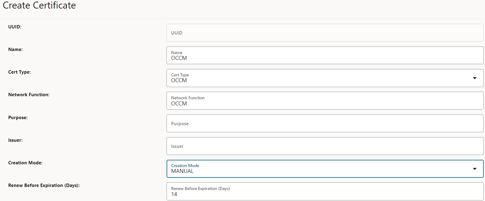 OCCM Certificate Configuration OCCM Certificate Configuration