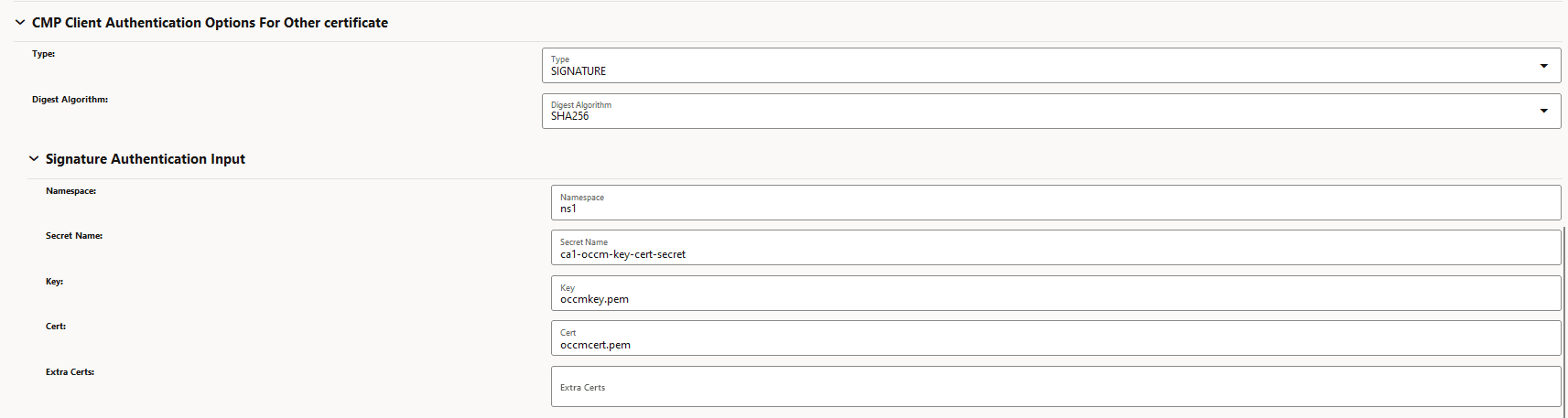 CMP Client Authentication Options for Other Certificate CMP Client Authentication Options for Other Certificate