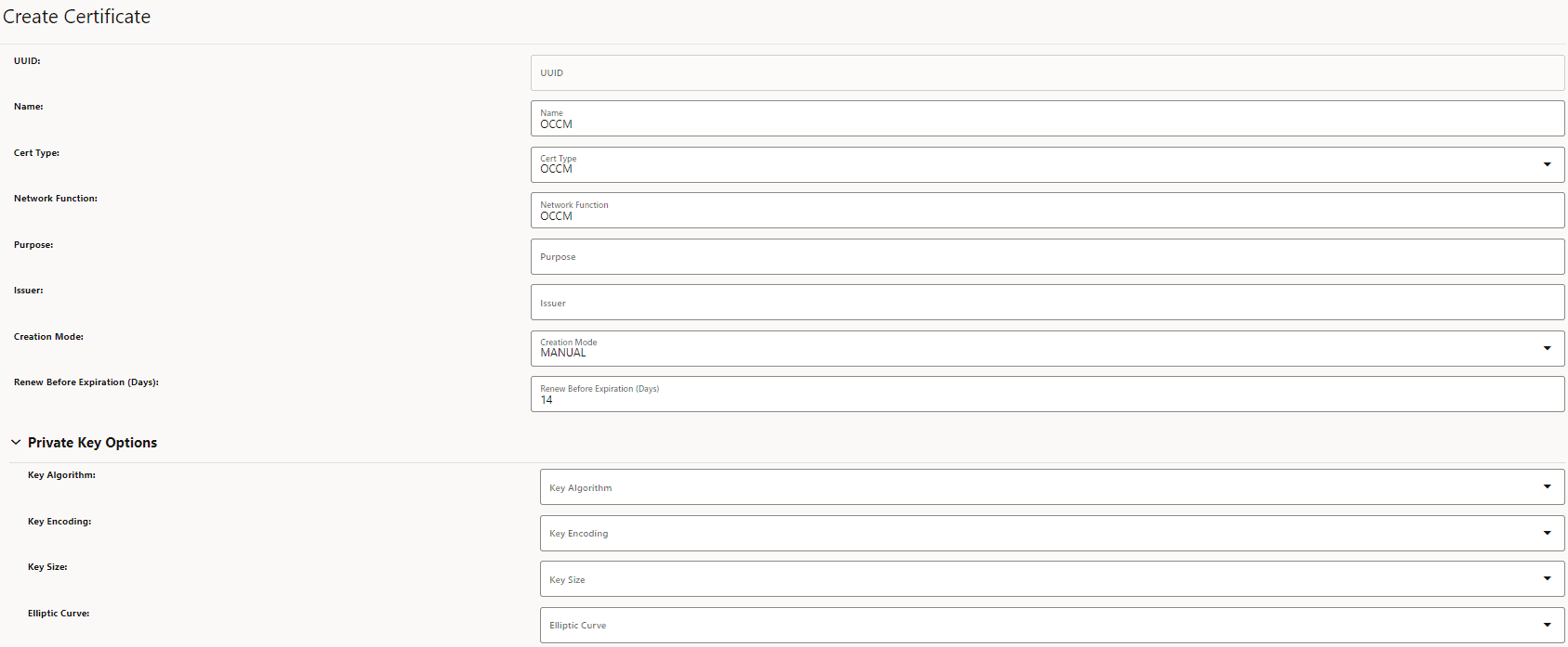 Create NF Certificate Create NF Certificate