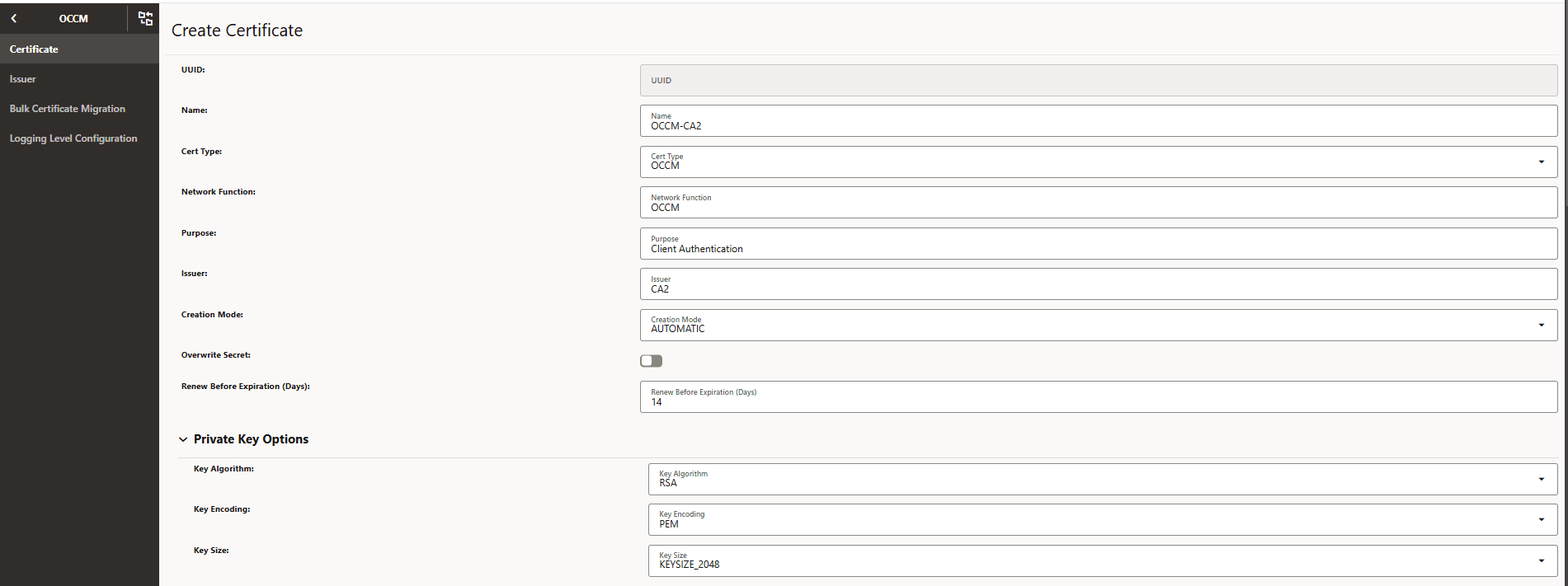 Create Certificate Create Certificate