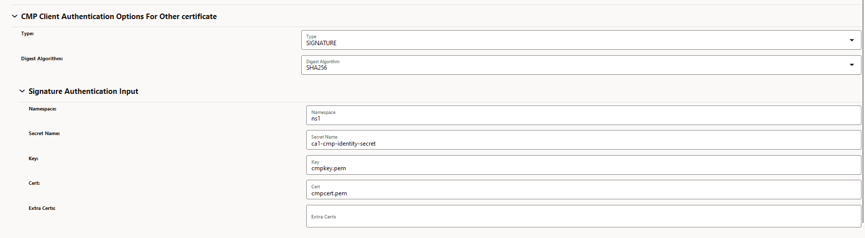 CMP Client Authentication Options for Other Certificate CMP Client Authentication Options for Other Certificate
