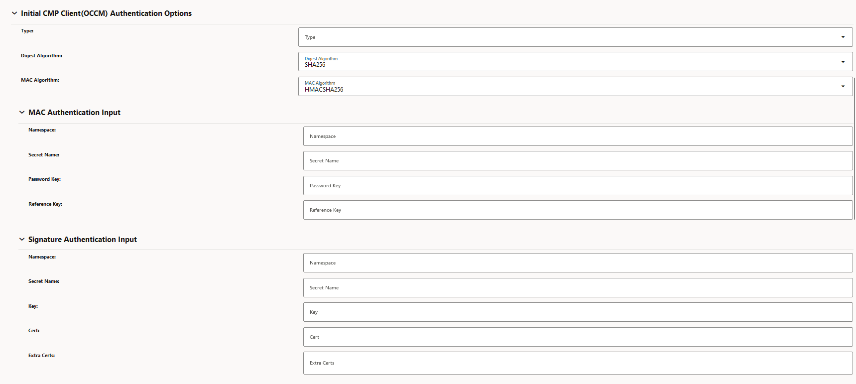 Initial CMP Client (OCCM) Authentication Options