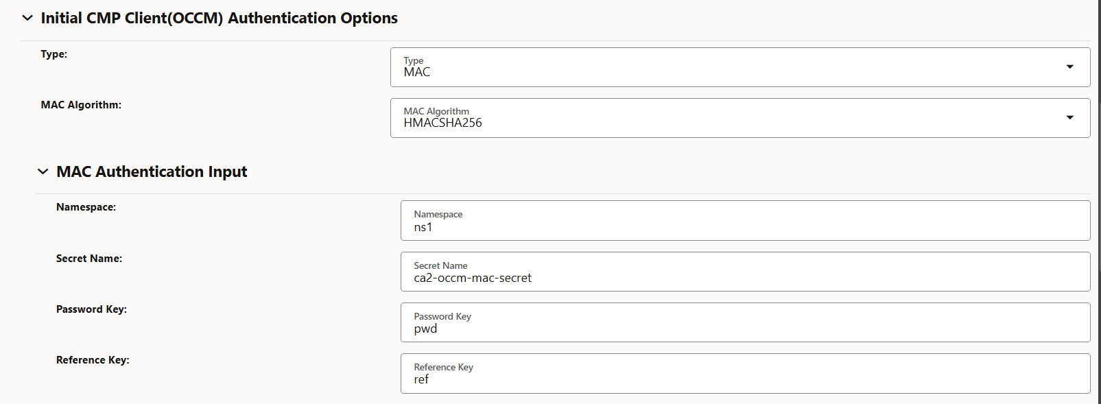 Initial CMP Client (OCCM) Authentication Options Initial CMP Client (OCCM) Authentication Options