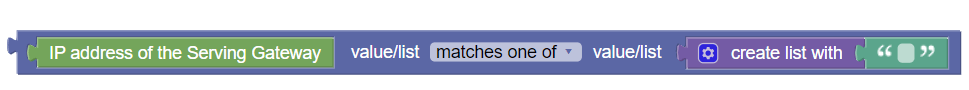 The screen capture shows a sample policy condition, where the IP address of the serving gateway matches one of the specified values. The screen capture shows a sample policy condition, where the IP address of the serving gateway matches one of the specified values.