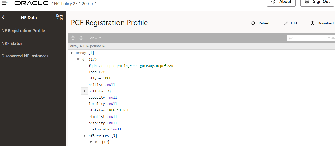 PCF Registration Profile