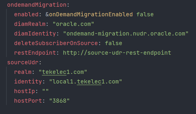 Enabling ondemandmigration and sourceUDRDeleteSubscriber parameter