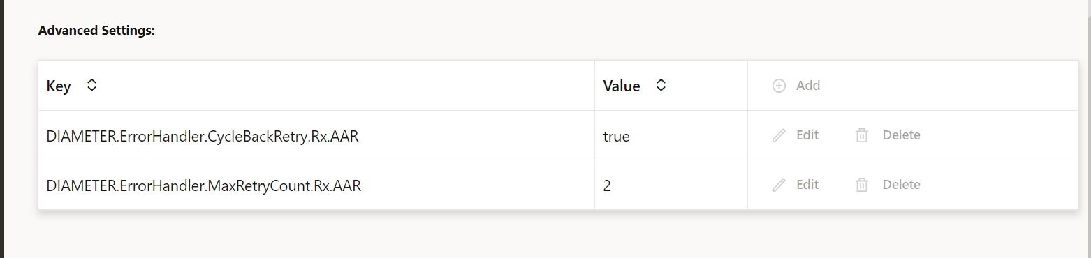 Advance Setting Configurations Screen