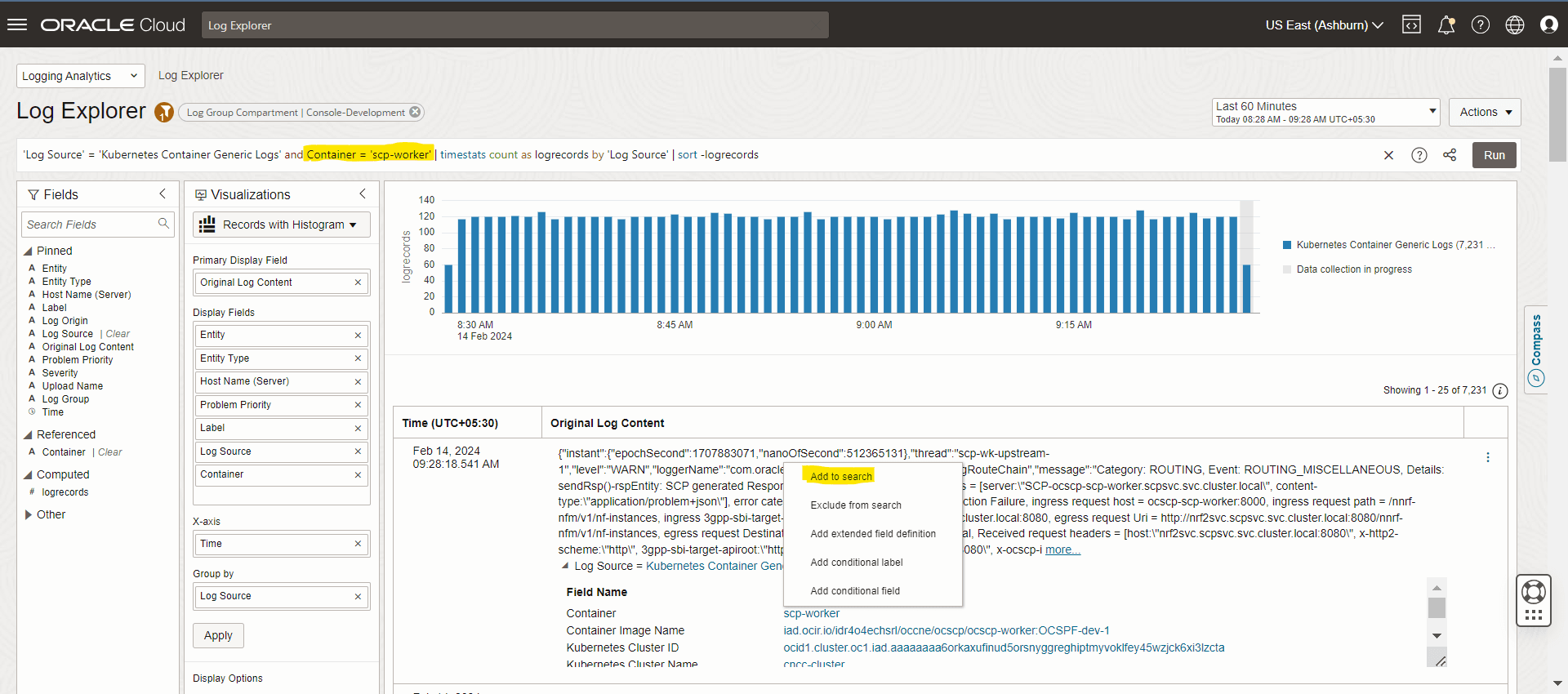 Filter the logs by the container