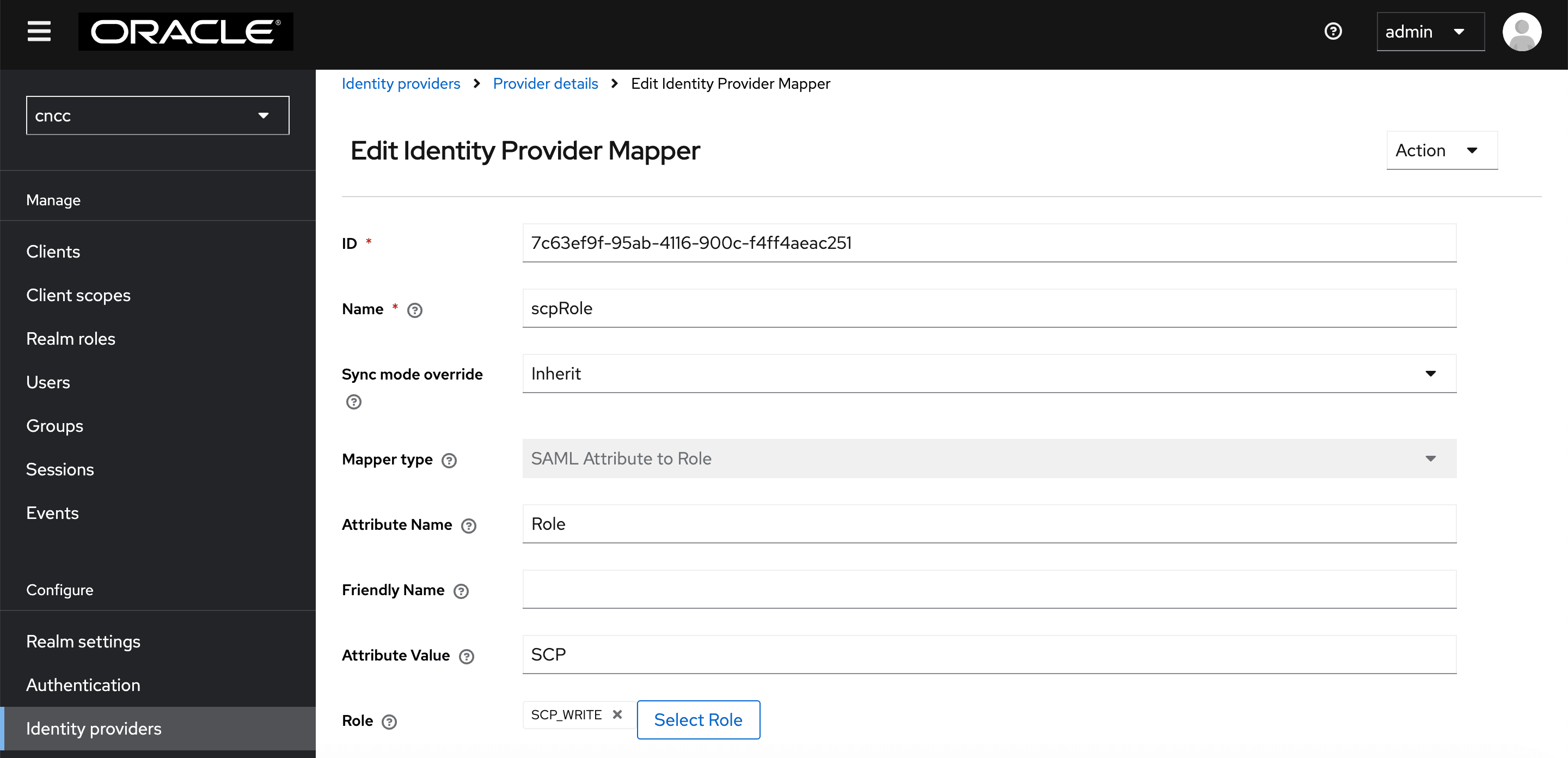 Example Values for SCP role mapper for cncc realm