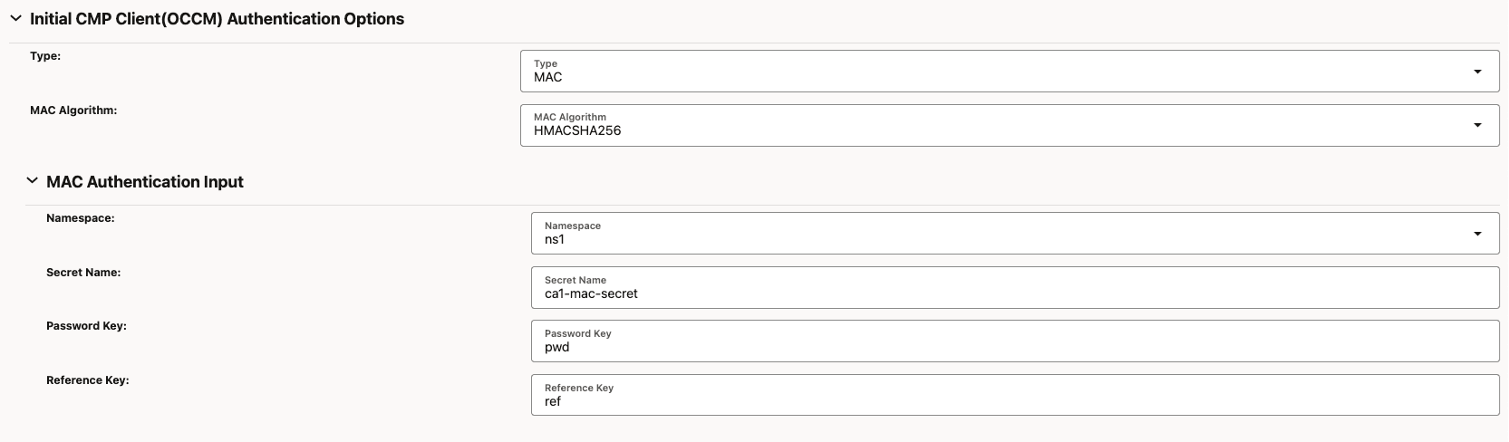 Initial CMP Client(OCCM) Authentication Options Initial CMP Client(OCCM) Authentication Options