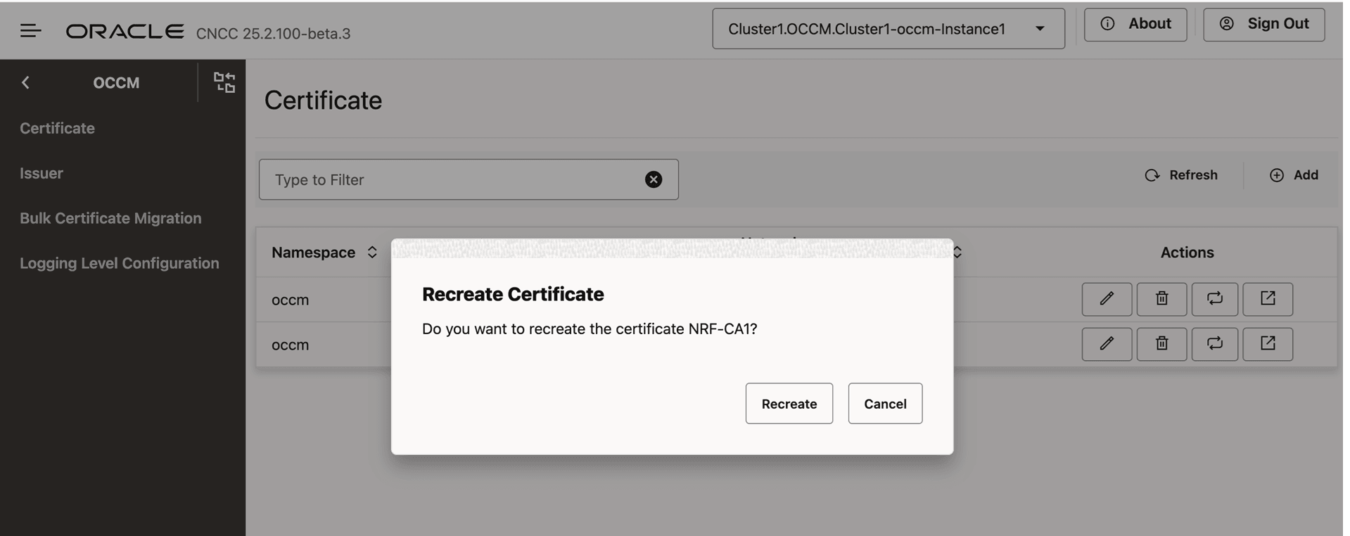 Recreate Certificate