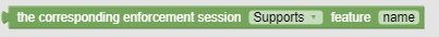 The screen capture shows a sample policy condition, where the where the corresponding enforcement session supports feature name.