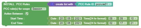 Install PCC Rule with specified Active and Inactive time policy action