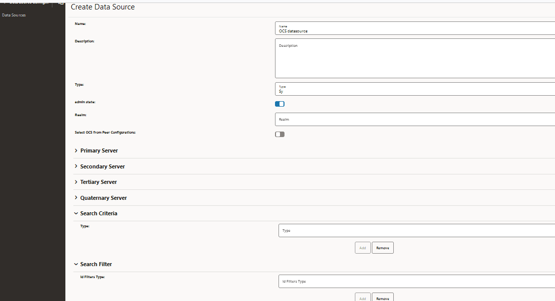 OCS Configuration using Edit Data Sources Page