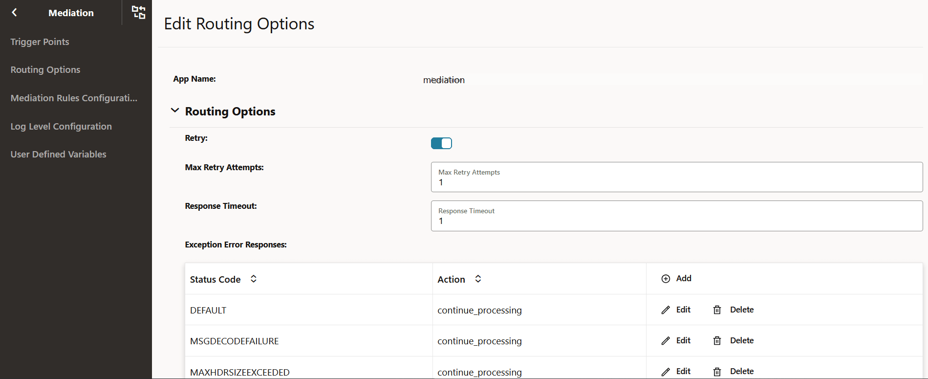 This screen enables you to enable routing option for mediation.