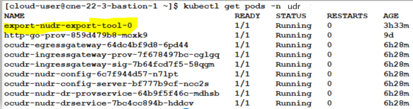 Export tool pod deployed in UDR/SLF namespace