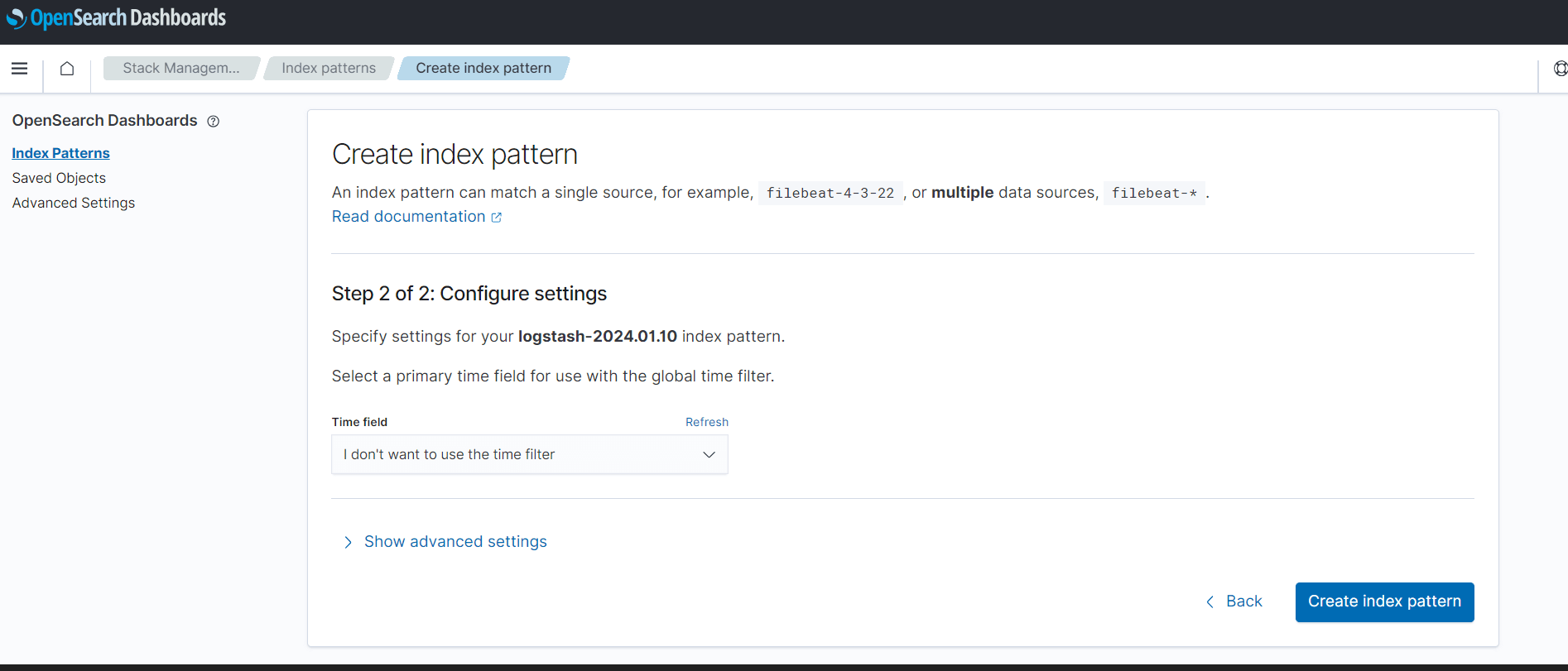 Create index pattern