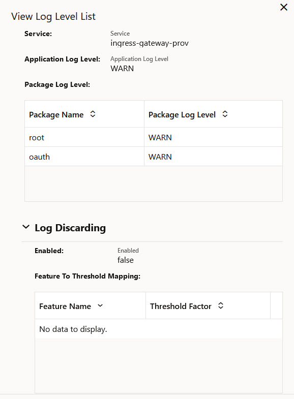 Sample: View Log Level List