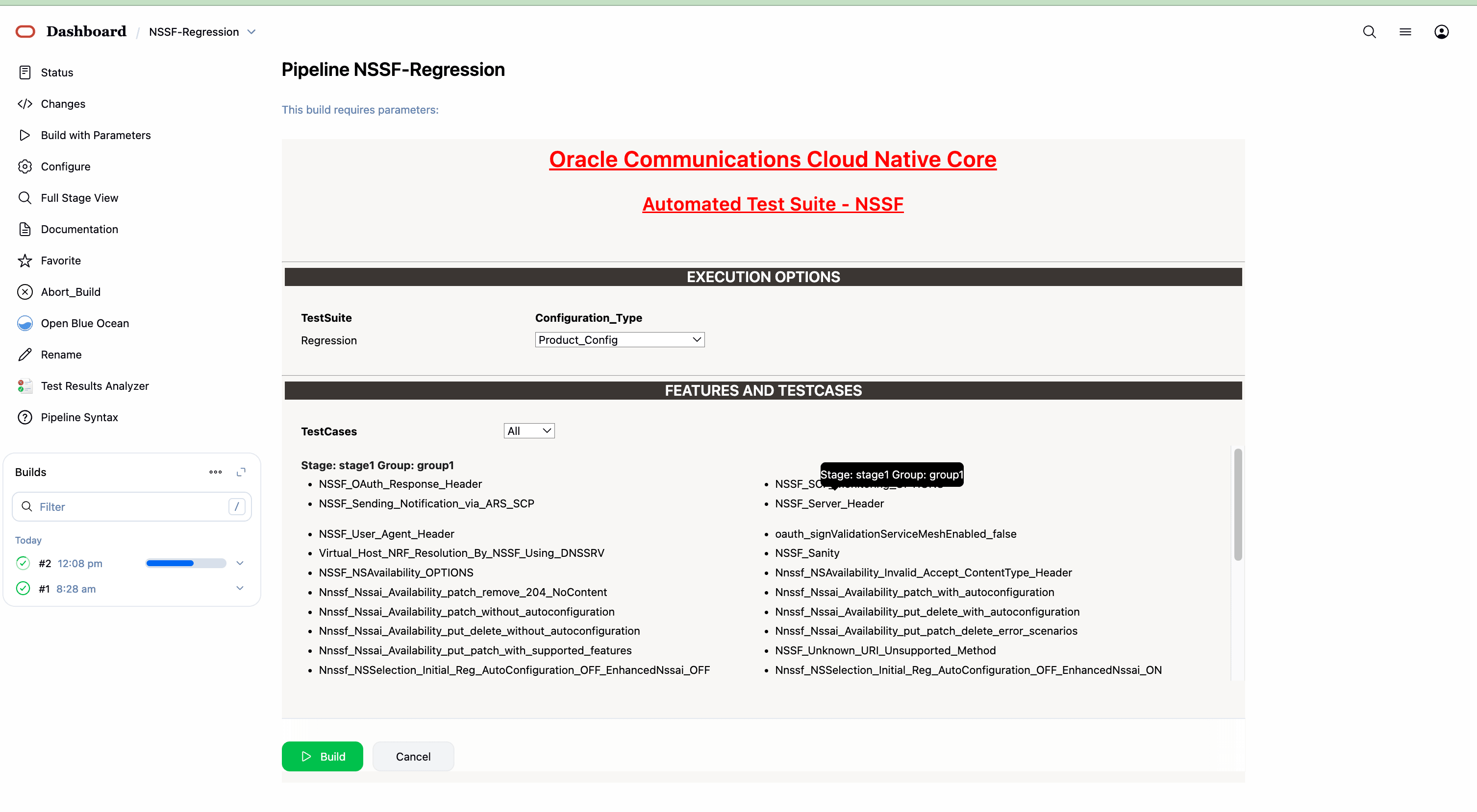 NSSF-Regression - Build with Parameters 2