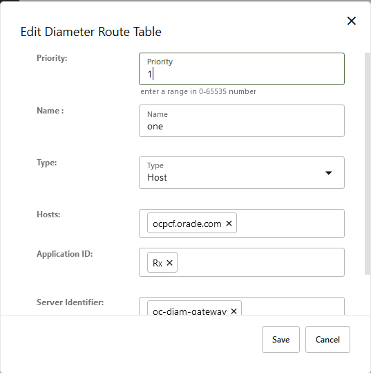 Add Diameter Routing details Add Diameter Routing details