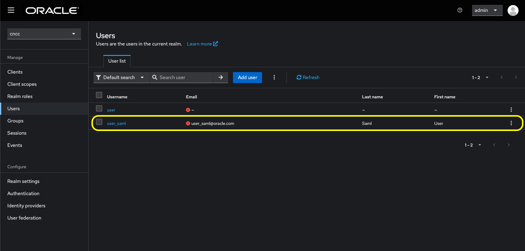 SAML User in CNC Console IAM After Adding Mappers SAML User in CNC Console IAM After Adding Mappers