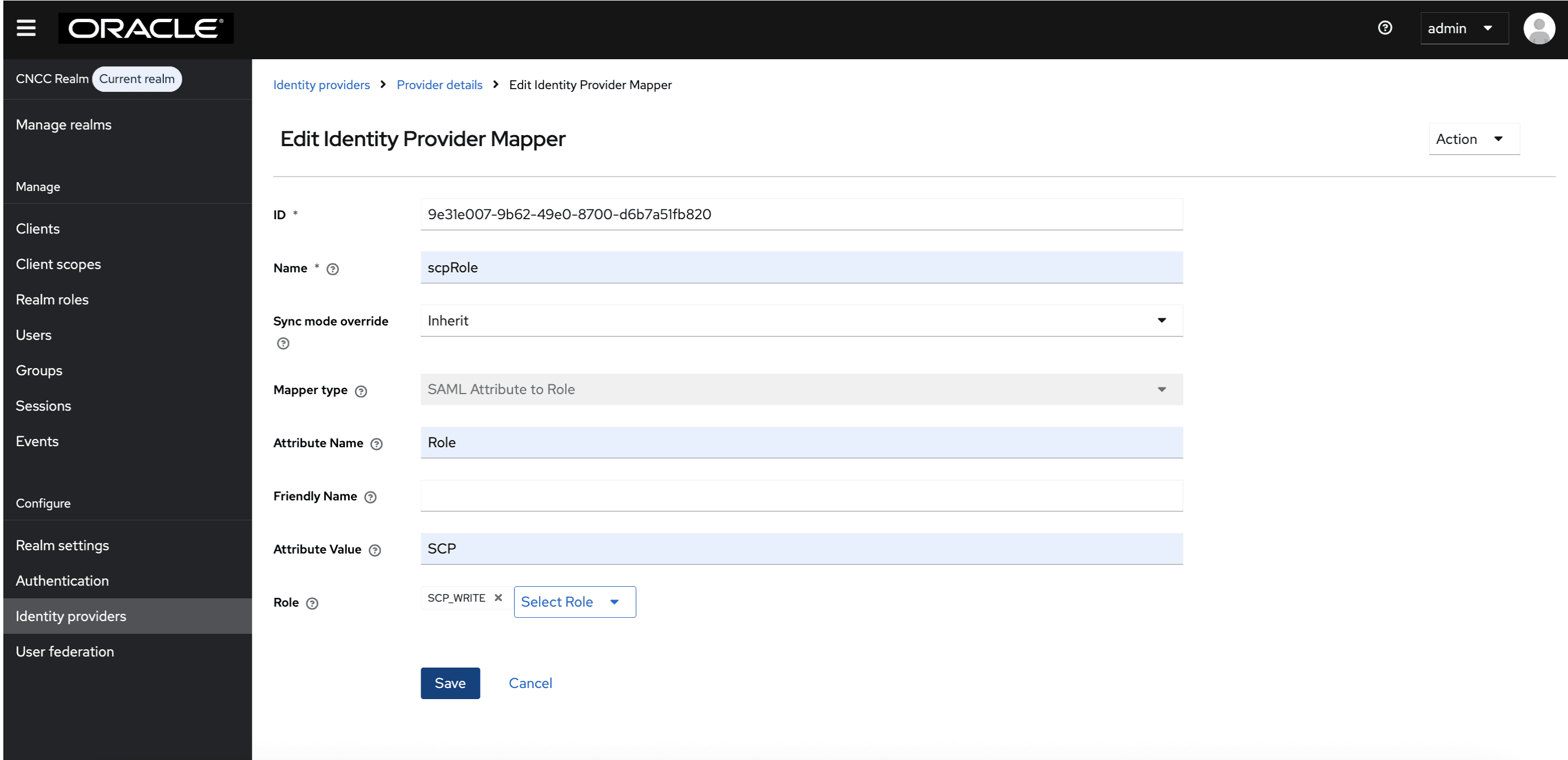 Example Values for SCP role mapper for cncc realm