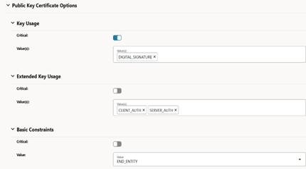 Public Key Certificate Options Public Key Certificate Options