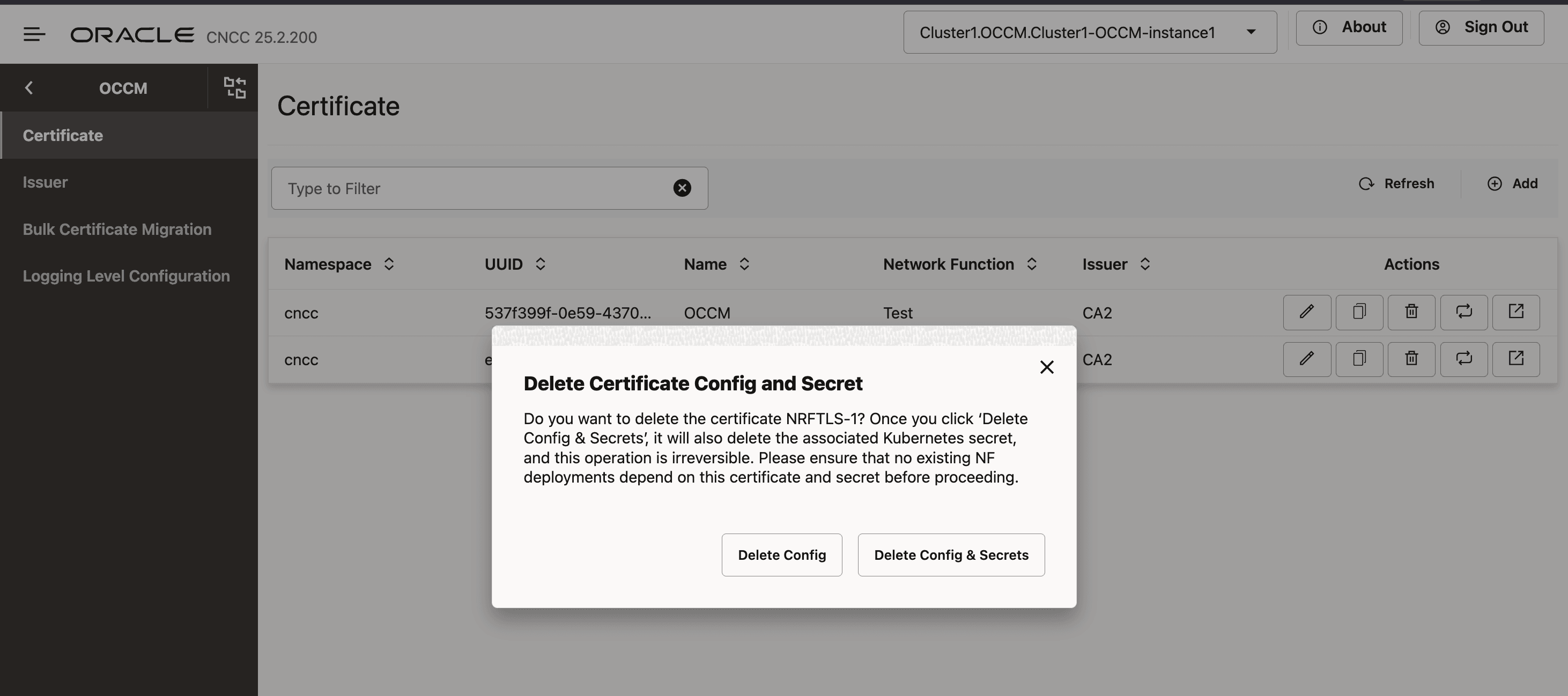 Certificate Delete