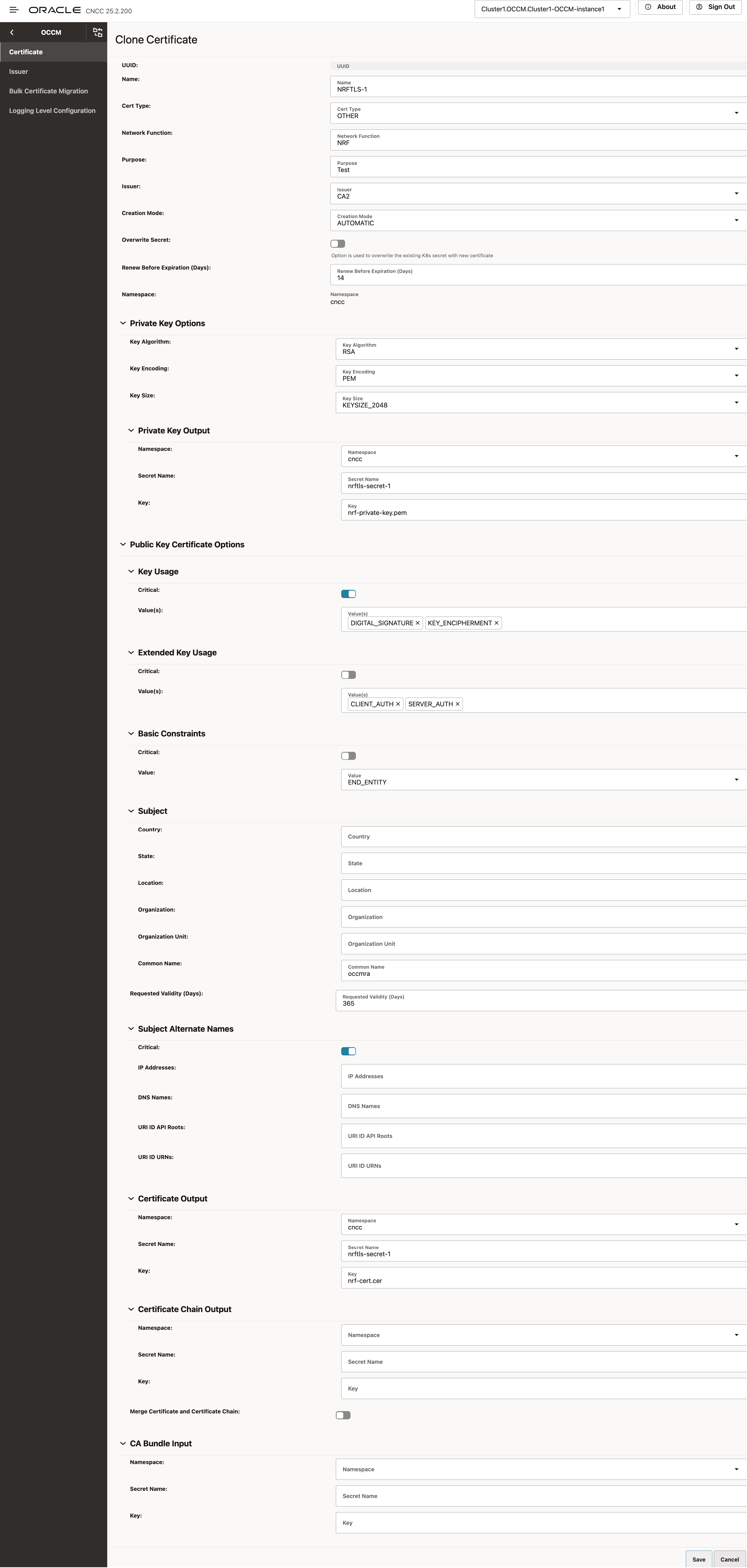 Clone Certificate Page