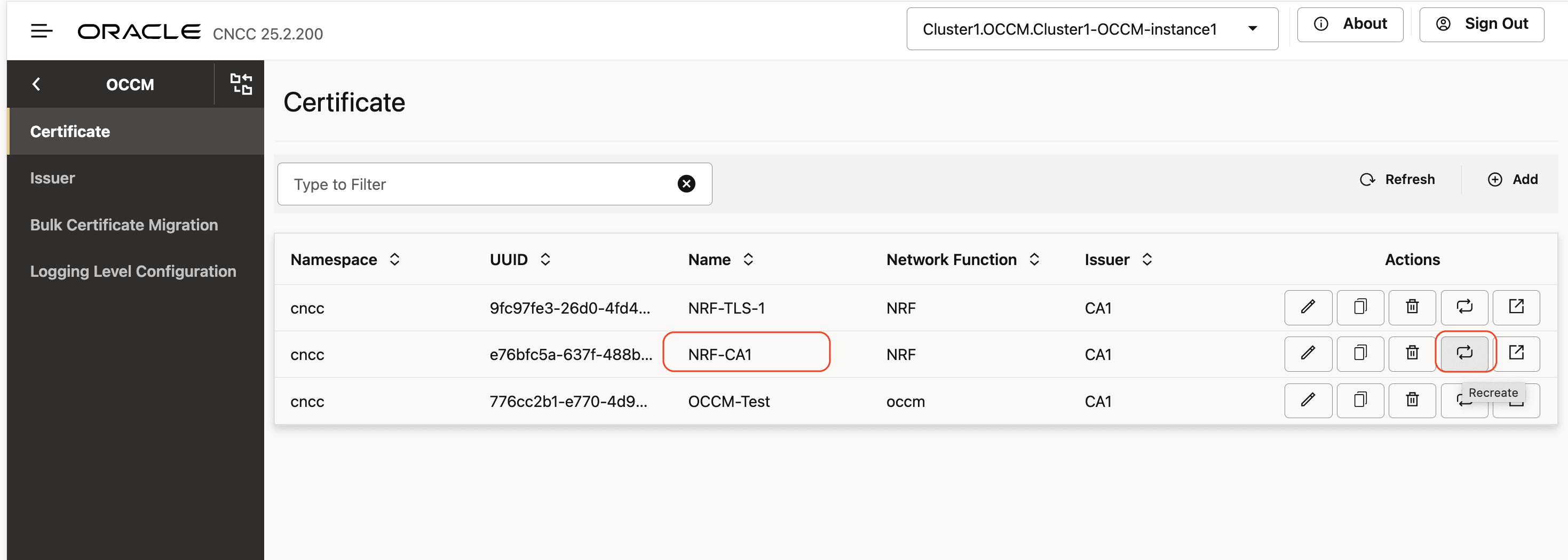Recreate Certificate