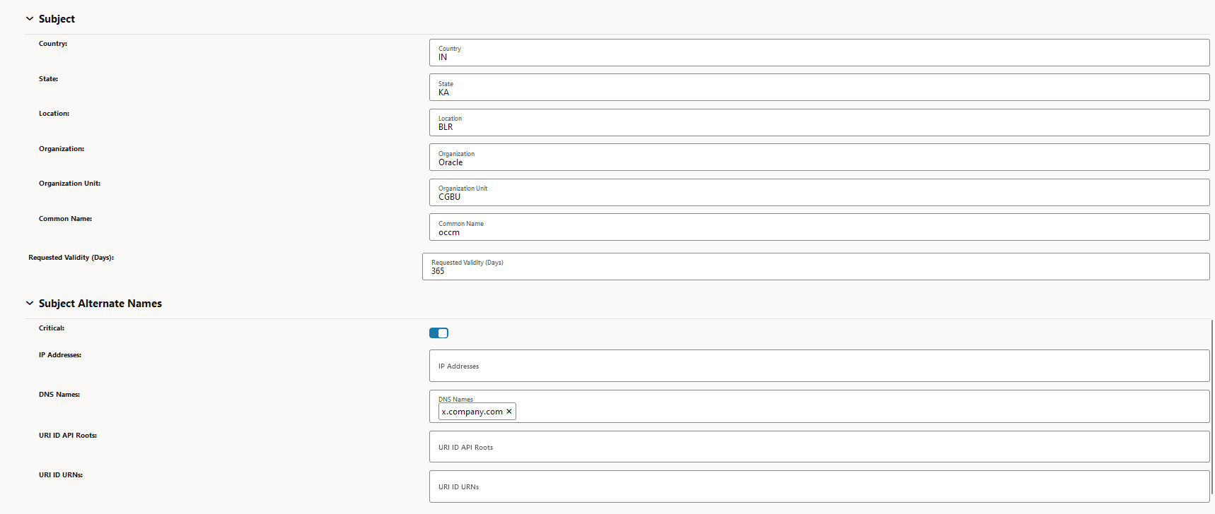 Subject and Subject Alternate Name Subject and Subject Alternate Name