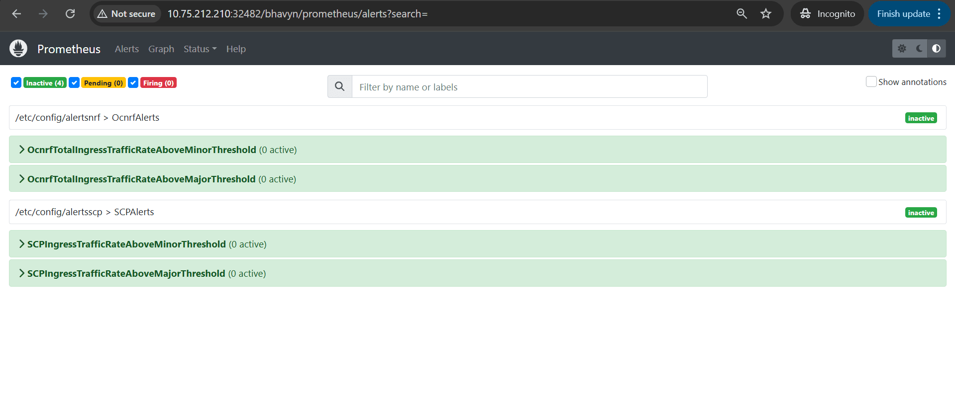 Prometheus GUI with No CNC Console Alert Files