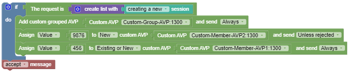 Sample policy for add custom grouped AVP