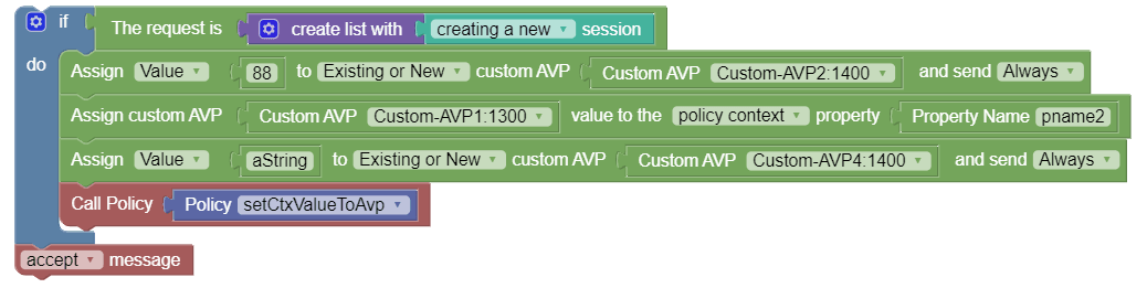 Sample policy for assign custom AVP value to the specified property