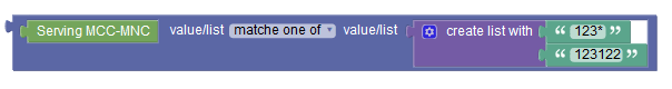 The screen capture shows a sample policy condition,where the Serving MCC-MNC matches one of specified MCC-MNC value(s)