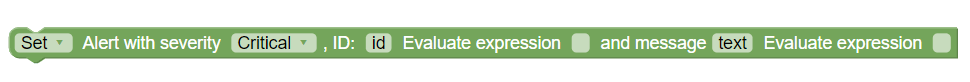 set alert with severity, ID and message policy action