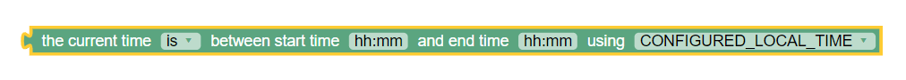 This screen capture shows a sample policy condition, where the current time is between start time and end time using configured local time.