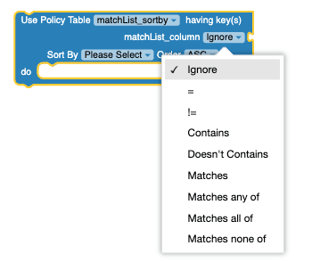 Use policy table having key(s) block